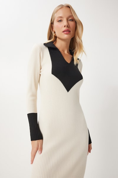 Happiness İstanbul Vestido de malha em S-M em creme / preto, Vista do artigo