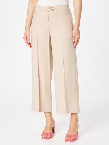 ICHI Wide leg Pleated Pants in Beige: front