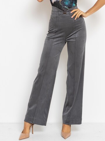 JIORO Wide leg Broek 'HIGH WAIST WIDE LEG PANTS IN GREY SUEDE - ESSENTIALS' in Grijs