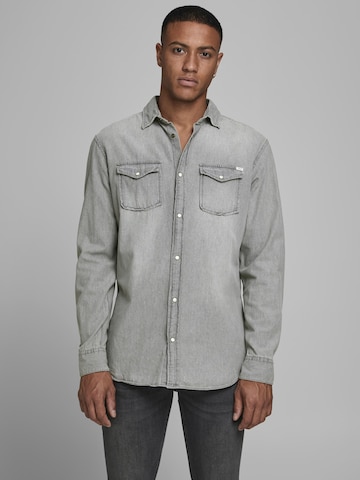 JACK & JONES Button Up Shirt 'Sheridan' in Grey: front