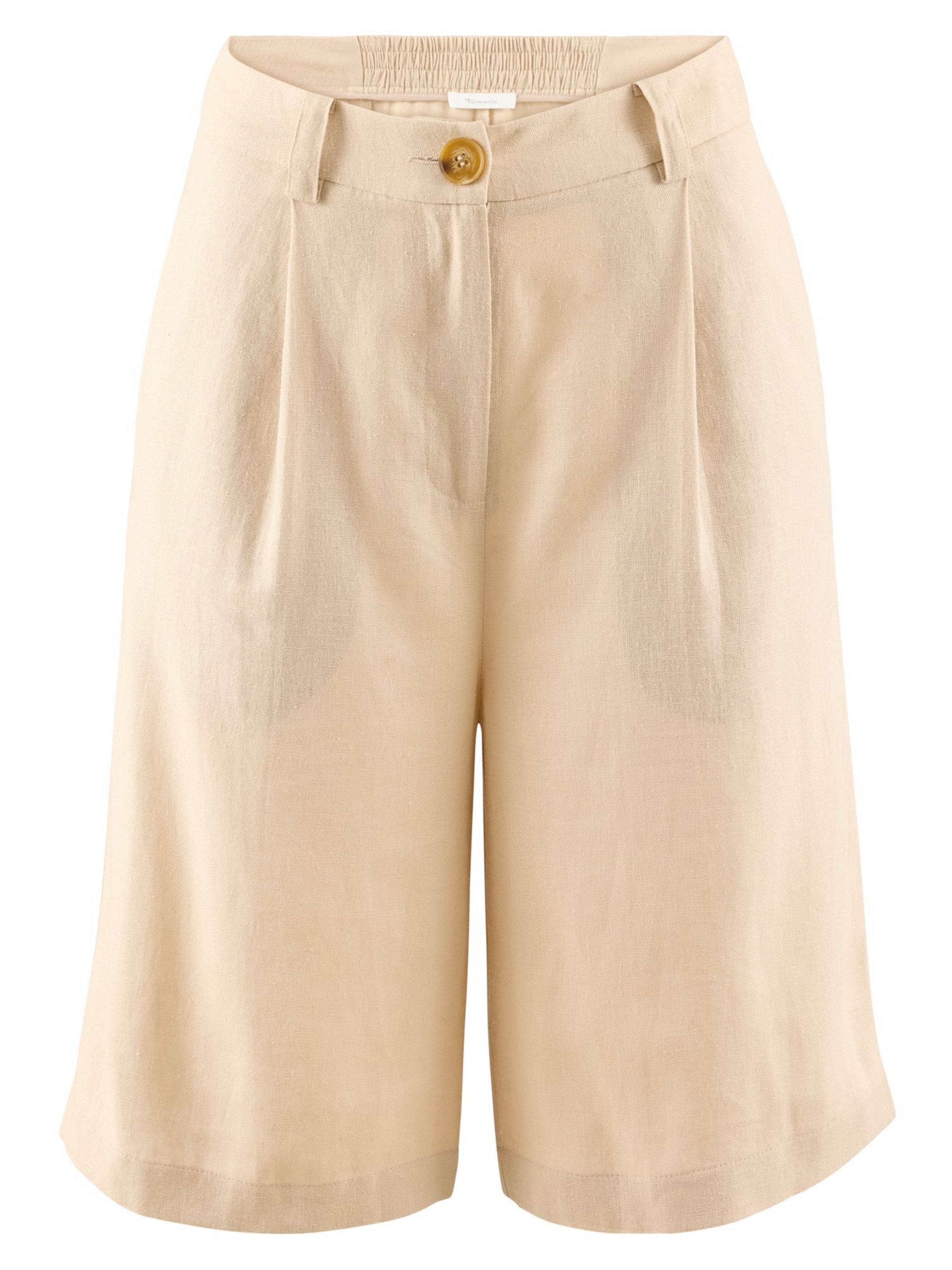 Tamaris Wide leg Bandplooibroek in Beige: voorkant