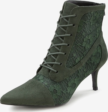 LASCANA Lace-Up Ankle Boots in Green: front