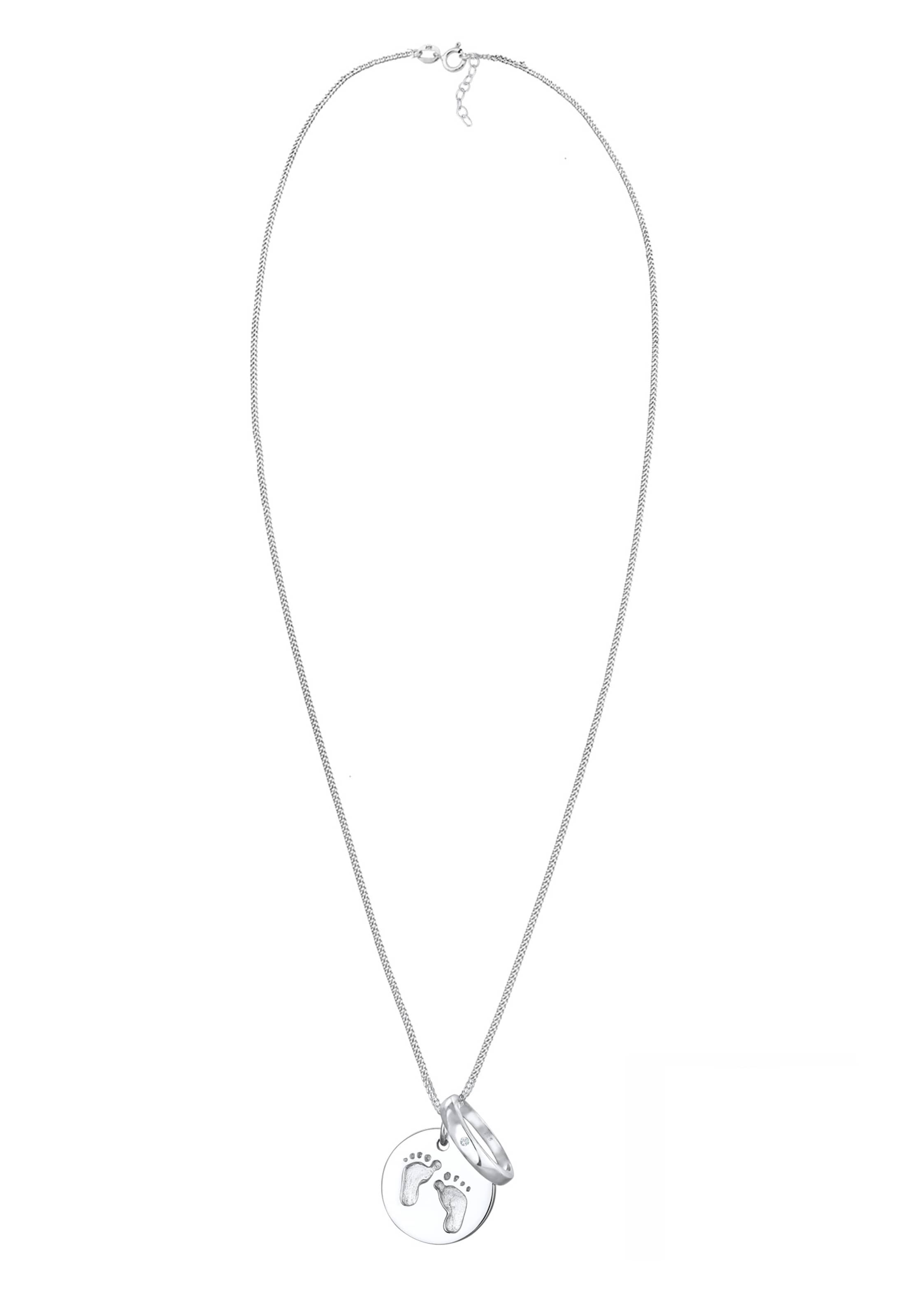 ELLI Halskette Taufring, Fußabdruck. Plättchen in Silber