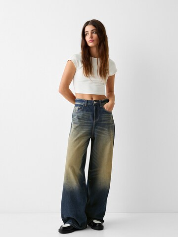 Wide leg Jeans de la Bershka pe albastru