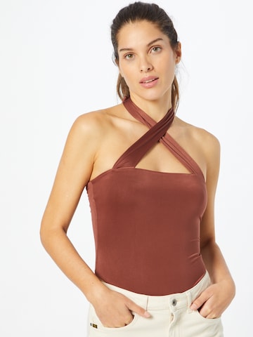 Misspap Shirt Bodysuit in Brown: front