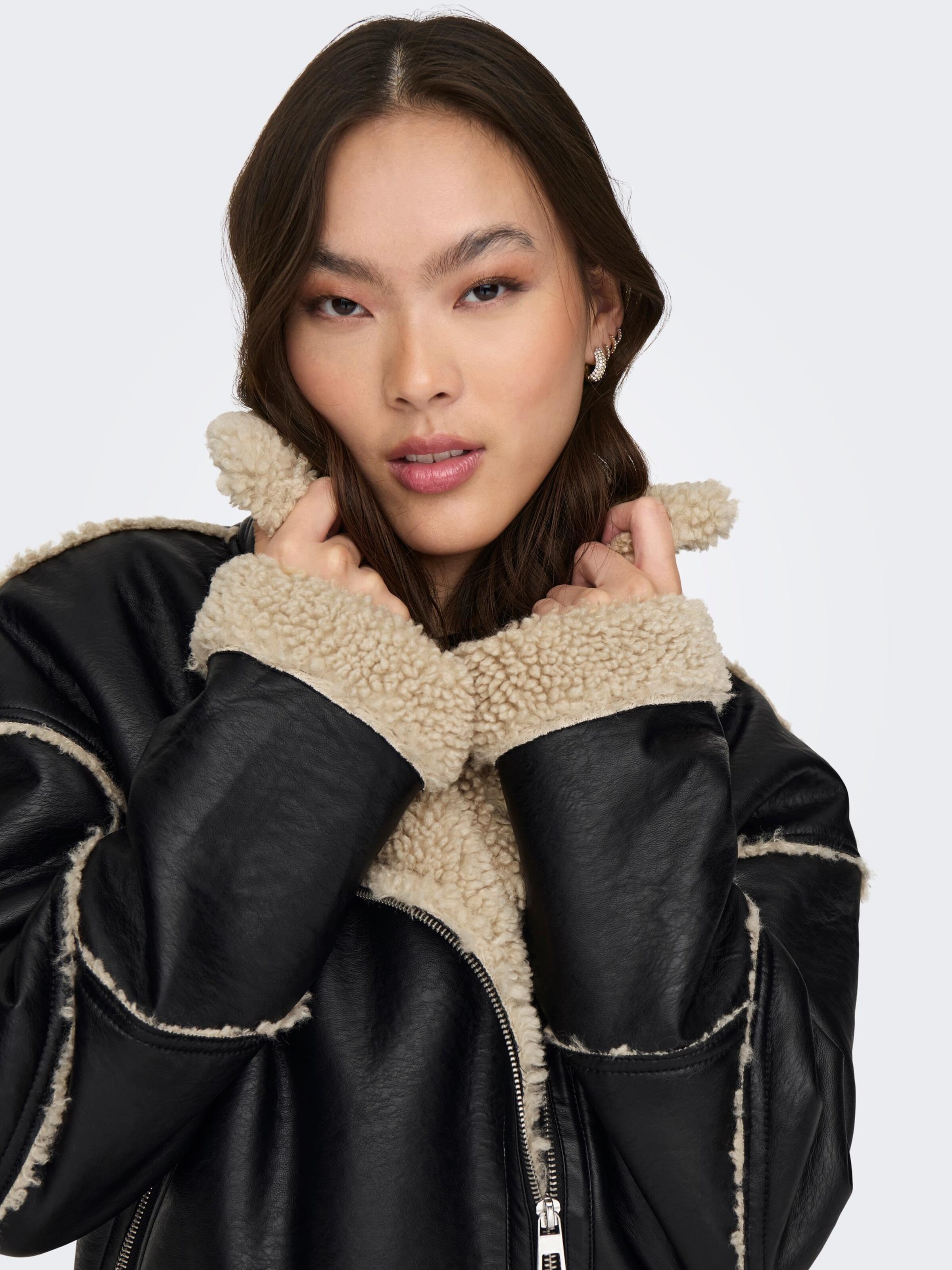 Only faux hot sale leather shearling jacket