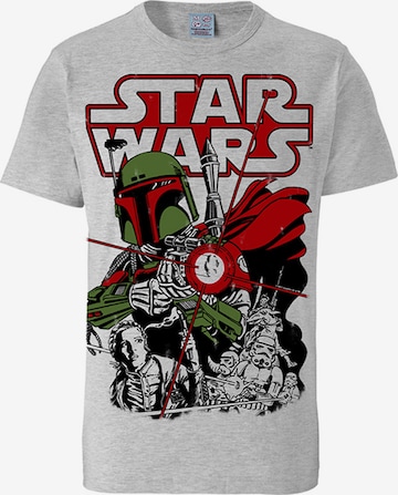 LOGOSHIRT Shirt 'Star Wars - Boba Fett' in Grijs: voorkant