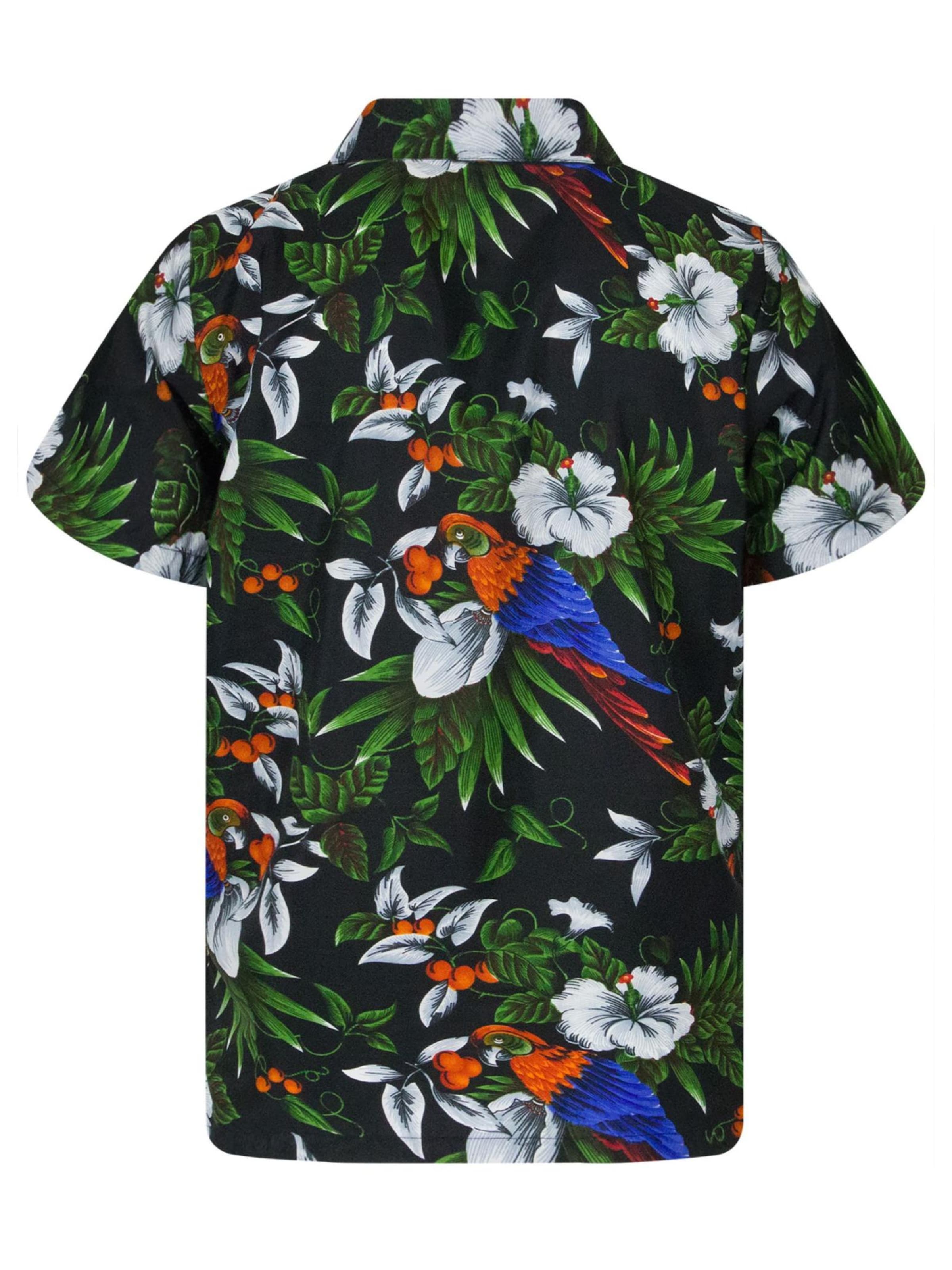 King Kameha Shirt 'Cherryparrot' in Zwart