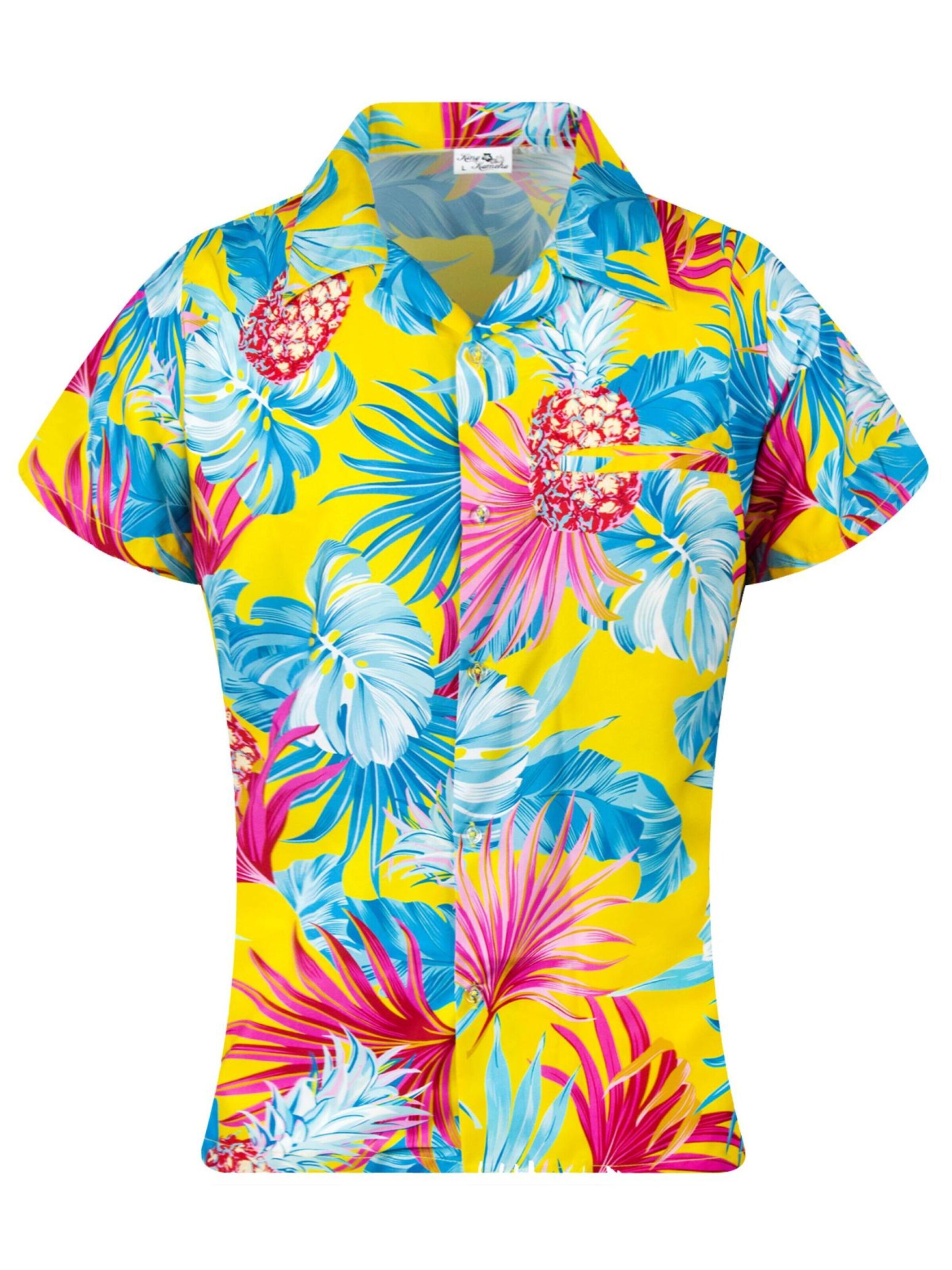 King Kameha Blouse 'Pineapple Leaves' in Yellow: front