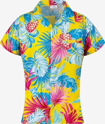King Kameha Blouse 'Pineapple Leaves' in Yellow: front