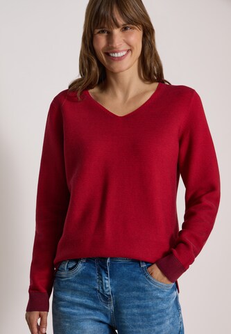 CECIL Pullover im Two-Tone-Look mit V-Neck in Rot: Vorderseite