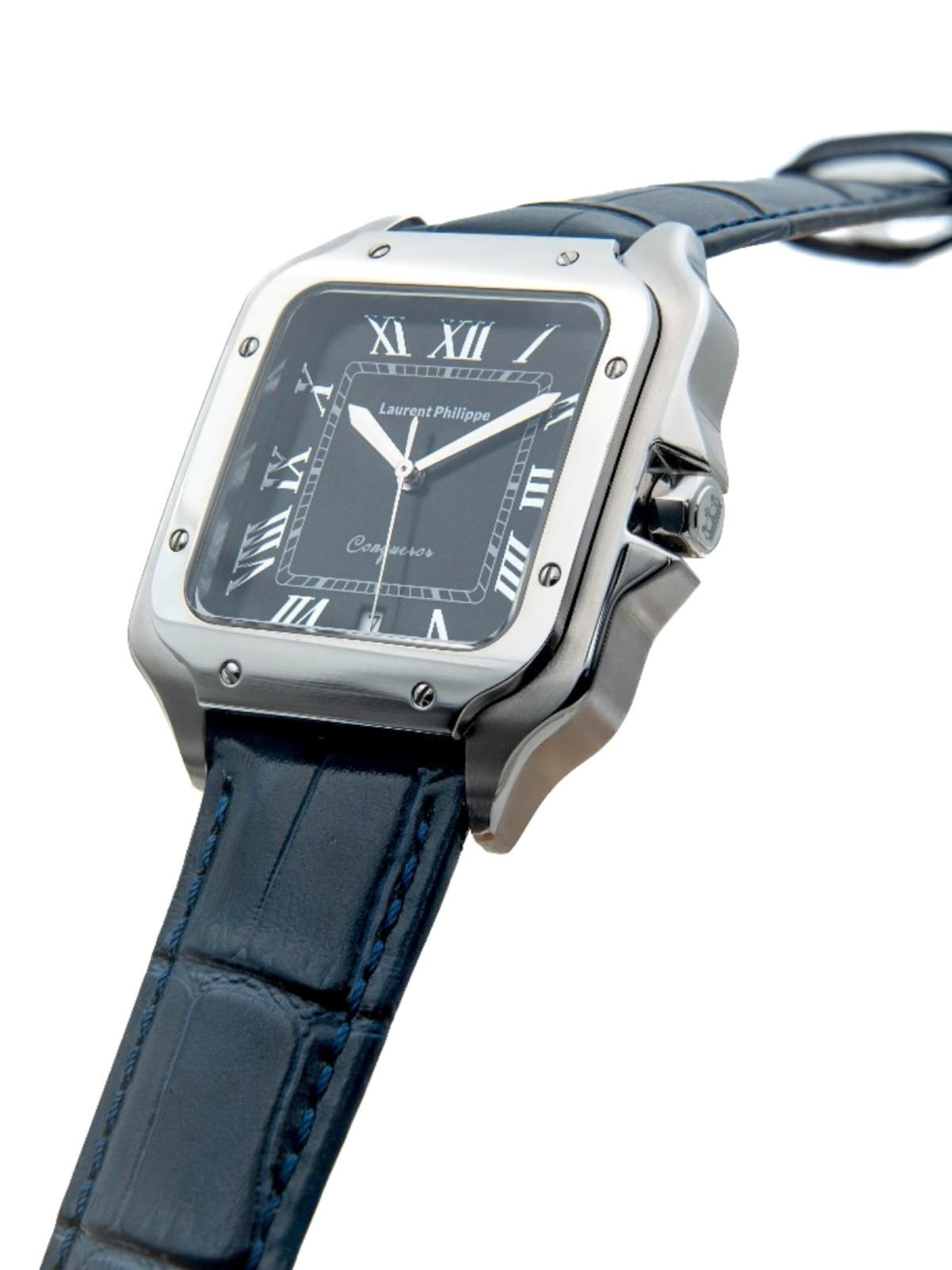 Laurent Philippe - Reloj analógico 'Conqueror Black Orlov – Bleu Déviant' en plata
