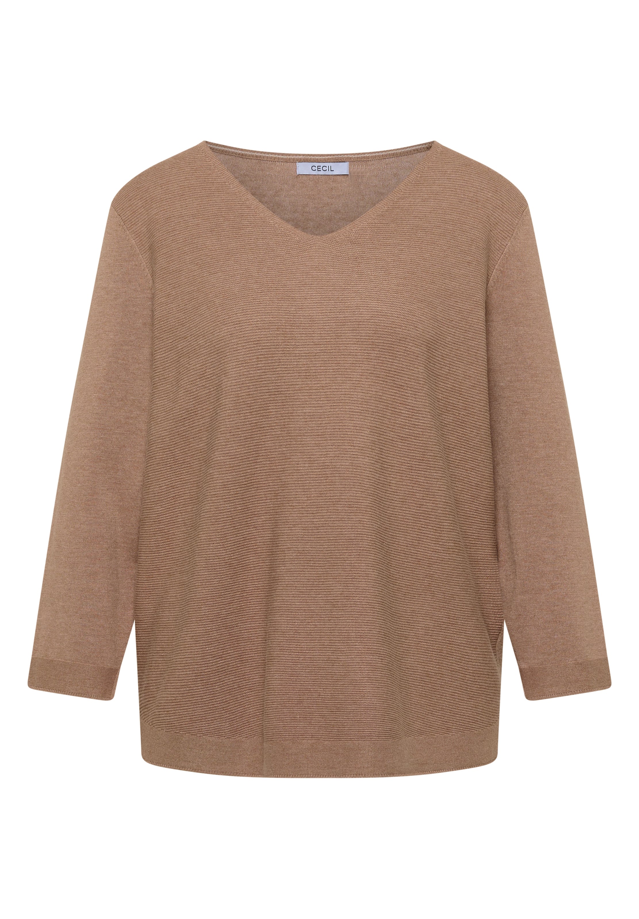 CECIL 3/4-Arm Pullover mit V-Neck und Strukturfront in XXXL in dunkelbeige, Produktansicht
