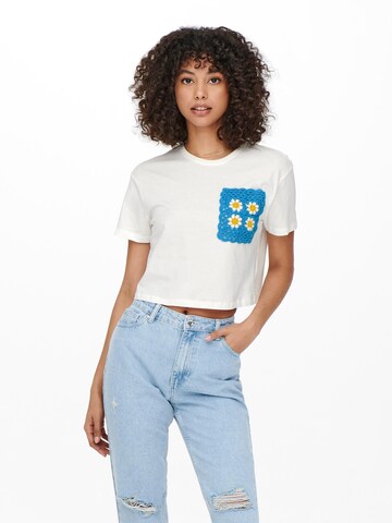 ONLY - Camiseta 'Woodstock' en blanco: frente