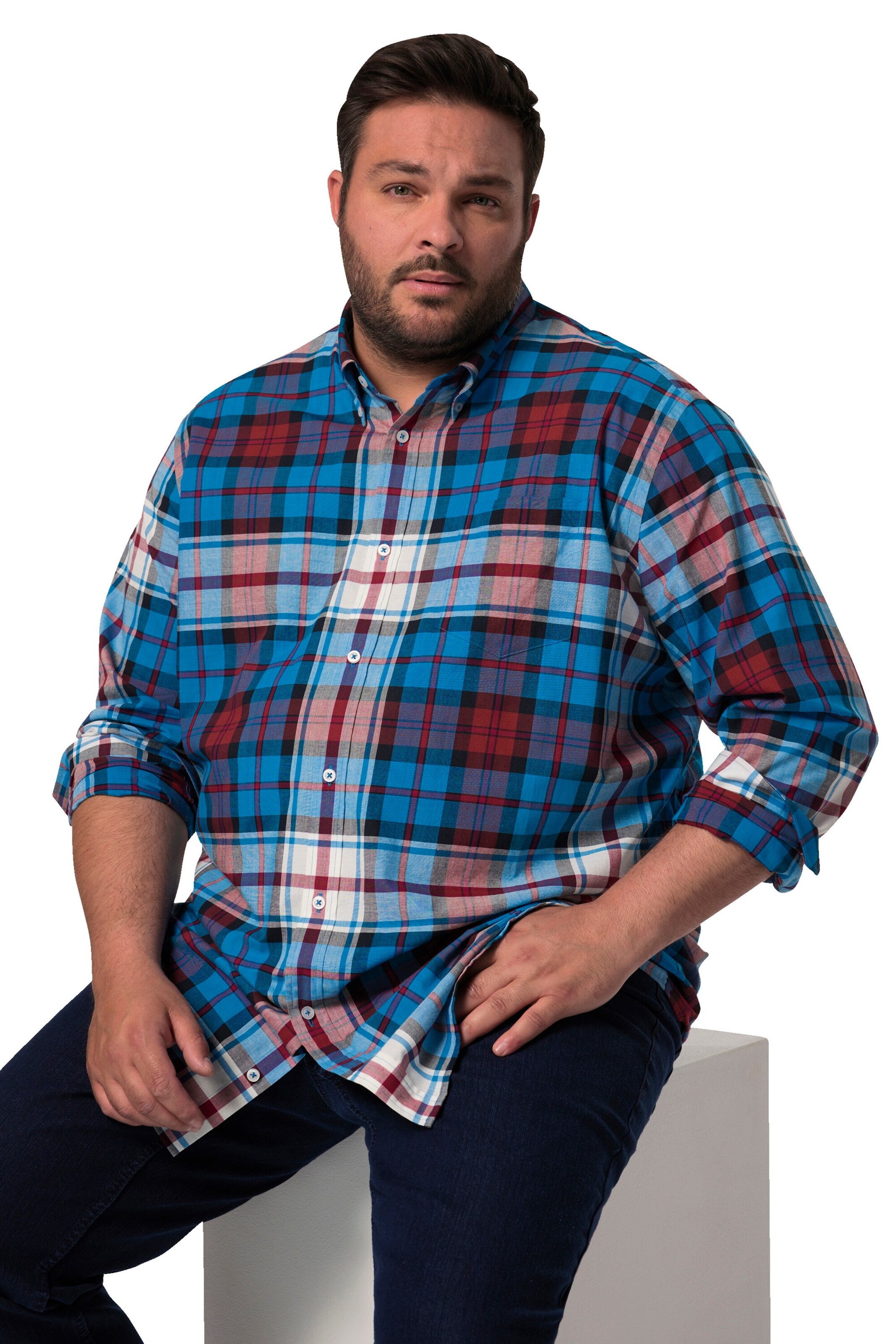 Men Plus Regular fit Overhemd in Blauw: voorkant