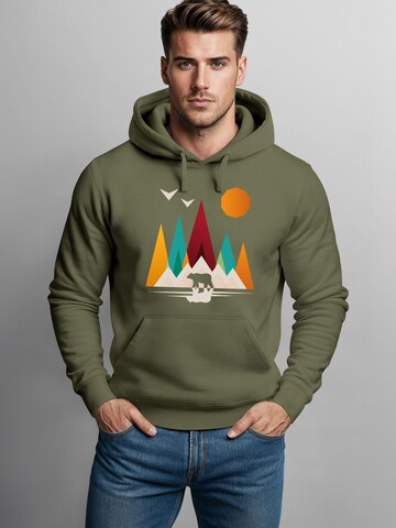 Neverless Sweatshirt 'Berg Bär Polygon' in Green