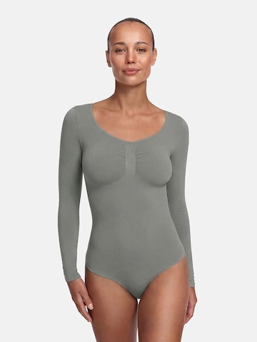 Body modellante 'Bodysuit Sculpting Shapewear Longsleeve mit String' di cfab (formerly creamy fabrics) in grigio: frontale