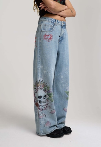 Ed Hardy Wide leg Jeans 'Cherry Skull' in Blauw: voorkant