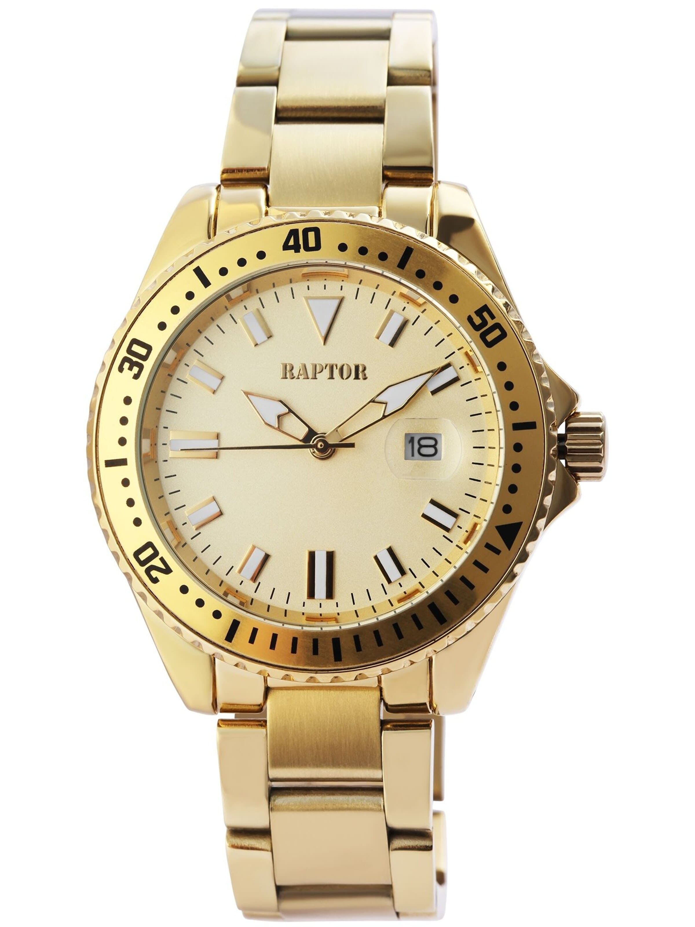 Raptor Analog Watch 'Serious, Datumsanzeige' in Gold: front