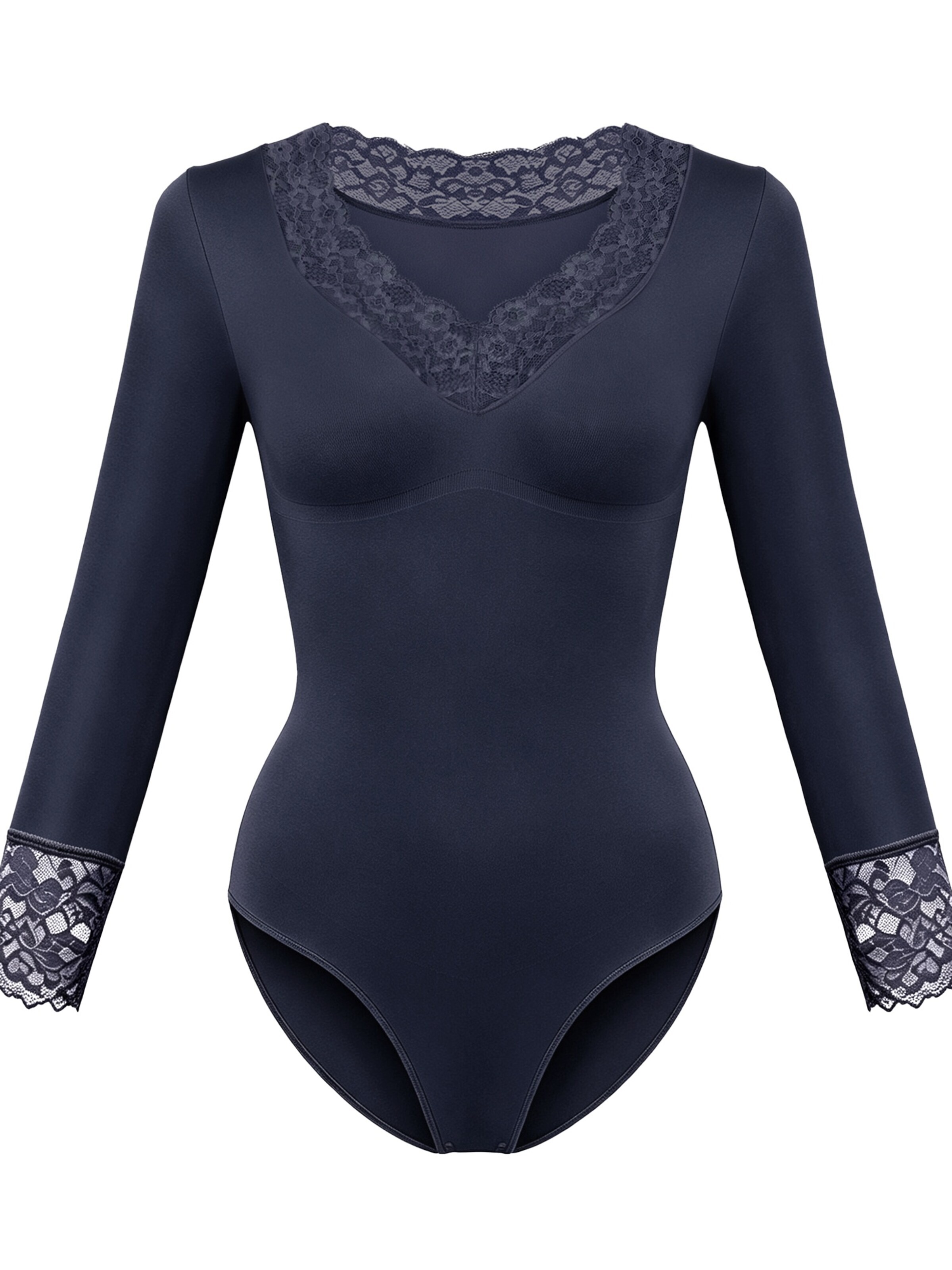 cfab Shaping bodysuit 'Clean Longsleeve V-Neck with Lace Sculpting Bodysuit with Slip' in XS in Navy, Item view