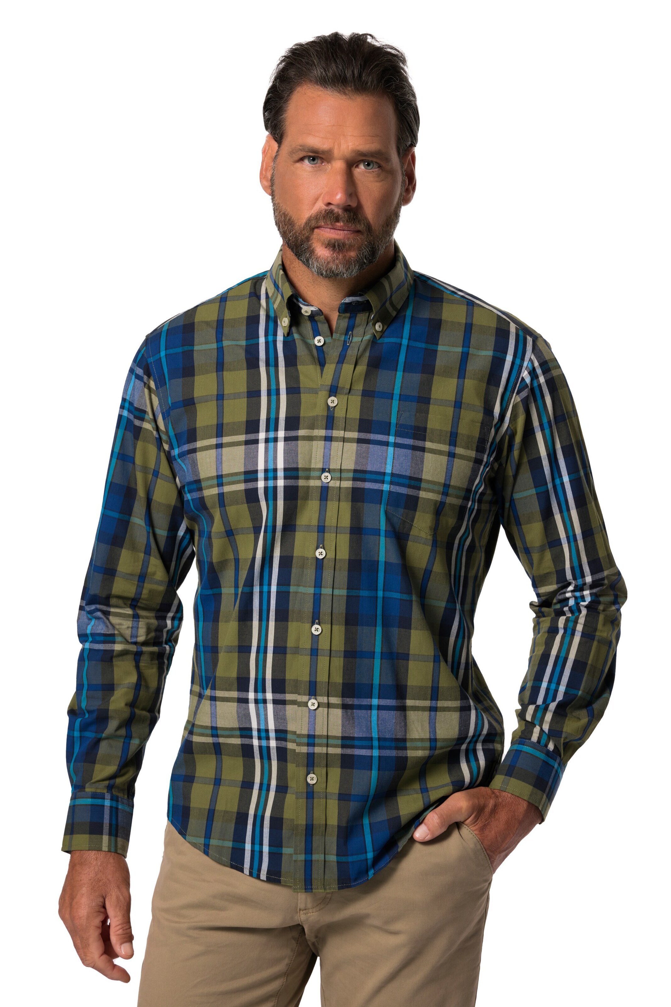 JP1880 Regular fit Overhemd in Groen: voorkant