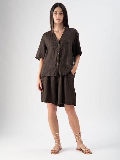 MND Bukser 'Linen shorts with drawstring' i mørkebrun, Produktvisning