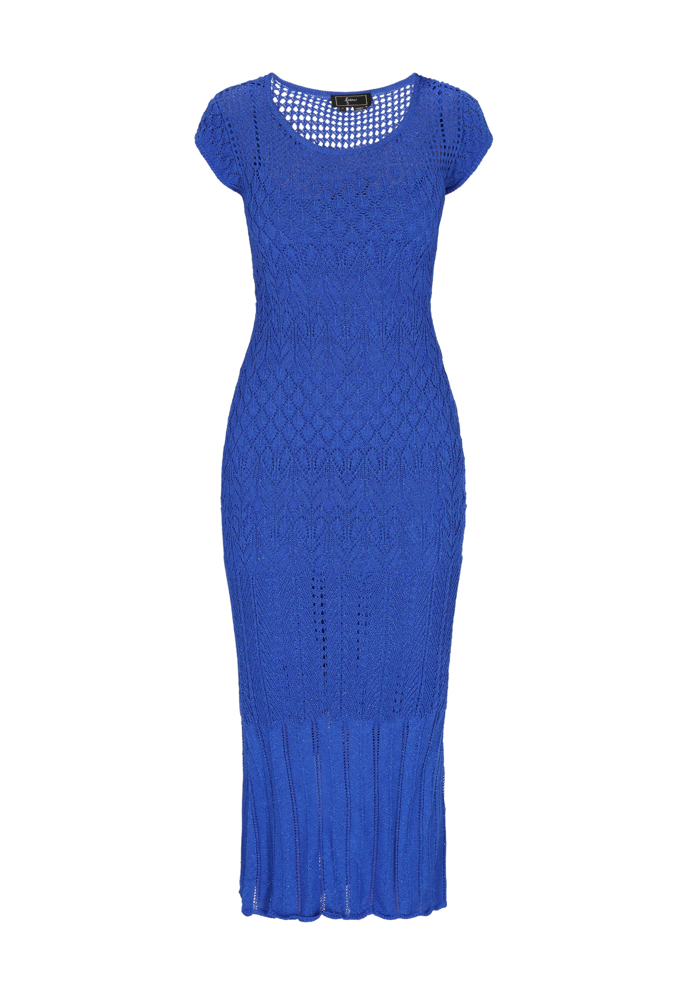 Rochie tricotat de la faina pe albastru: față