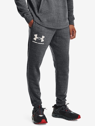 UNDER ARMOUR Tapered Workout Pants 'Rival' in Grey: front