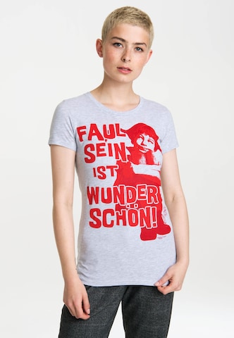 LOGOSHIRT T-Shirt mit 'Faul sein ist wunderschön'-Print in Grau: predná strana