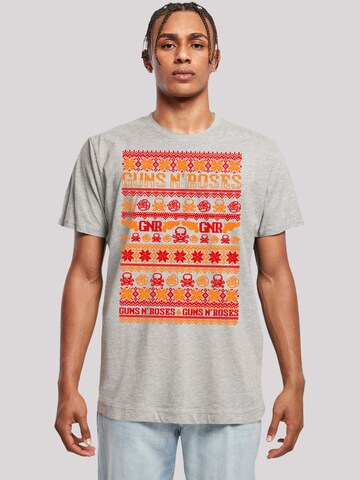 T-Shirt 'Guns And Roses Christmas' F4NT4STIC en gris : devant