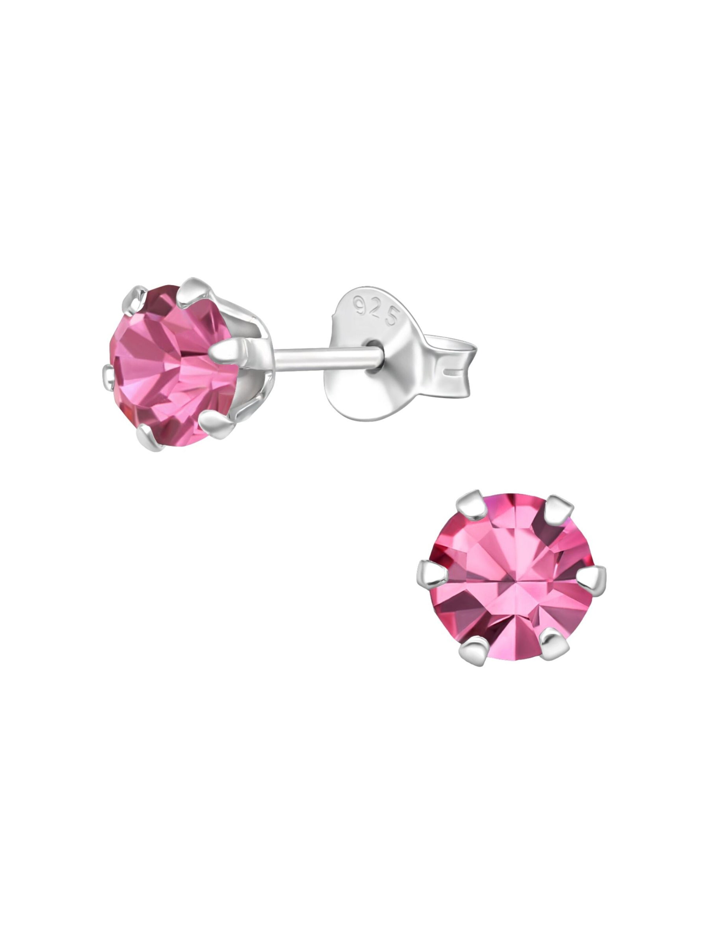 Boucles d'oreilles 'Silberne Runde 5 mm Ohrstecker mit Kristallen' Maxte en rose : devant
