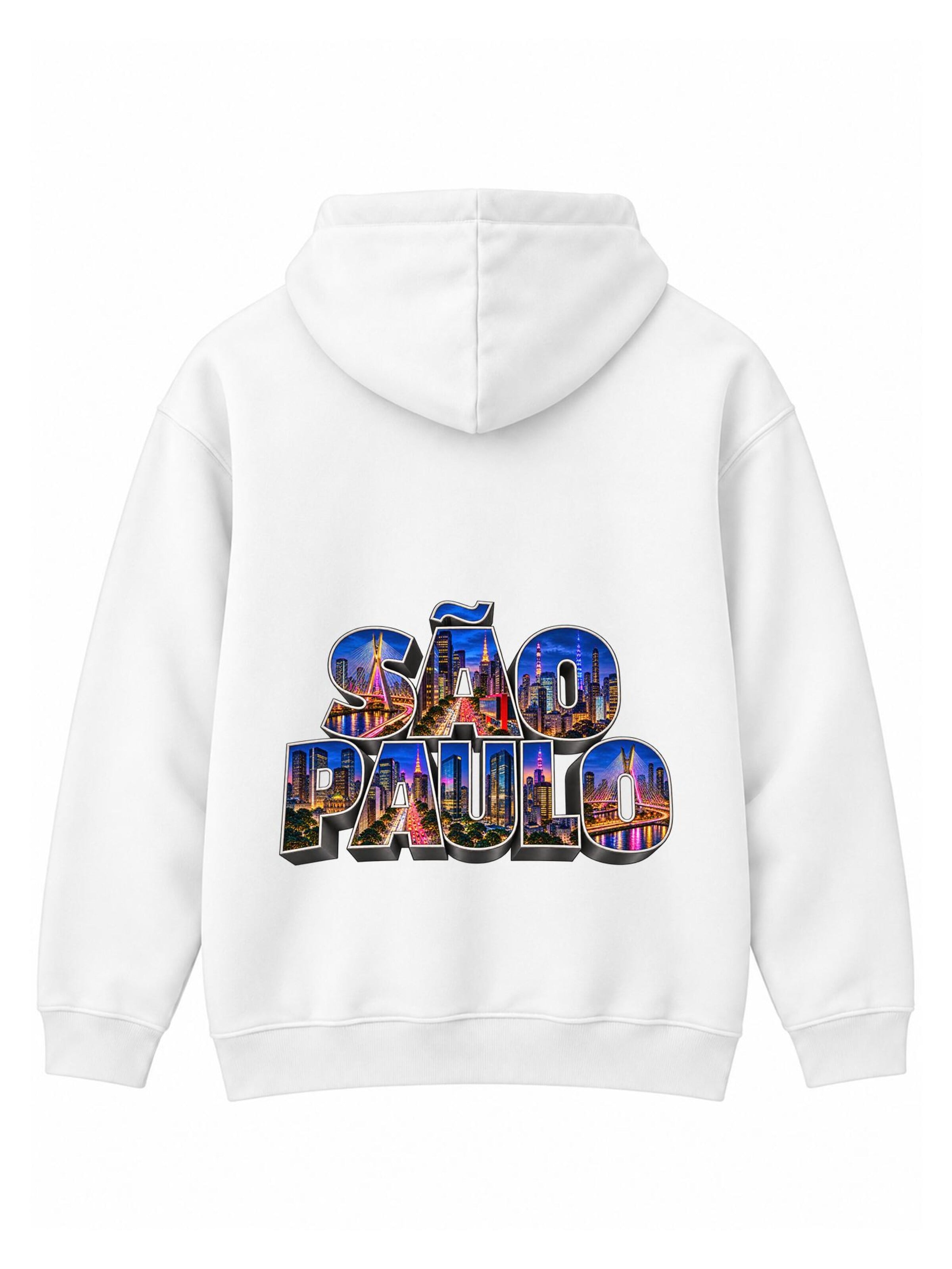 LUNØIR Studio Mikina 'São Paulo City Lights – Neon' – bílá: přední strana