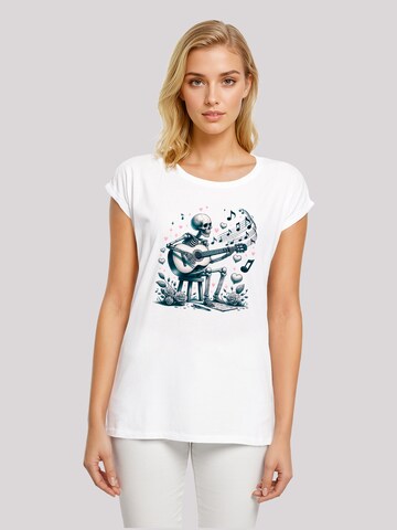 F4NT4STIC Shirt 'Skelett spielt Gitarre, Musik, Liebe' in Wit: voorkant