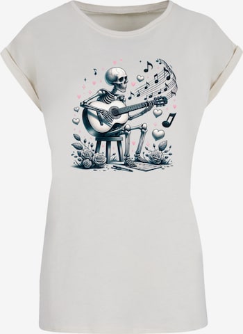 F4NT4STIC Shirt 'Skelett spielt Gitarre, Musik, Liebe' in Wit: voorkant