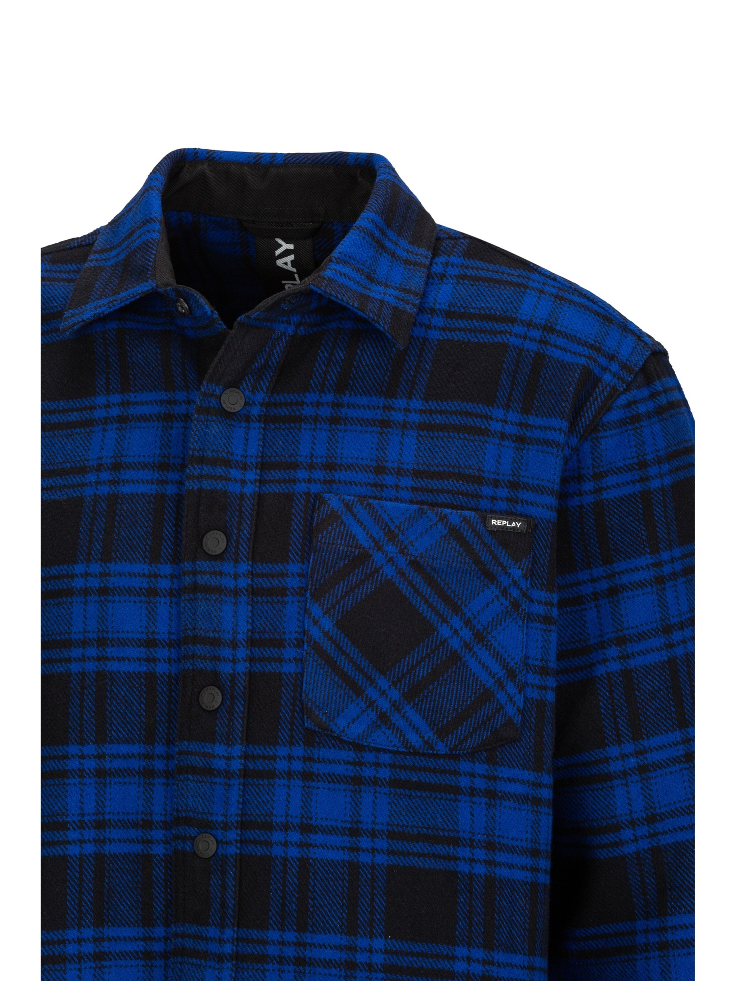 REPLAY Regular fit Overhemd 'Checked Cotton Flannel' in Blauw