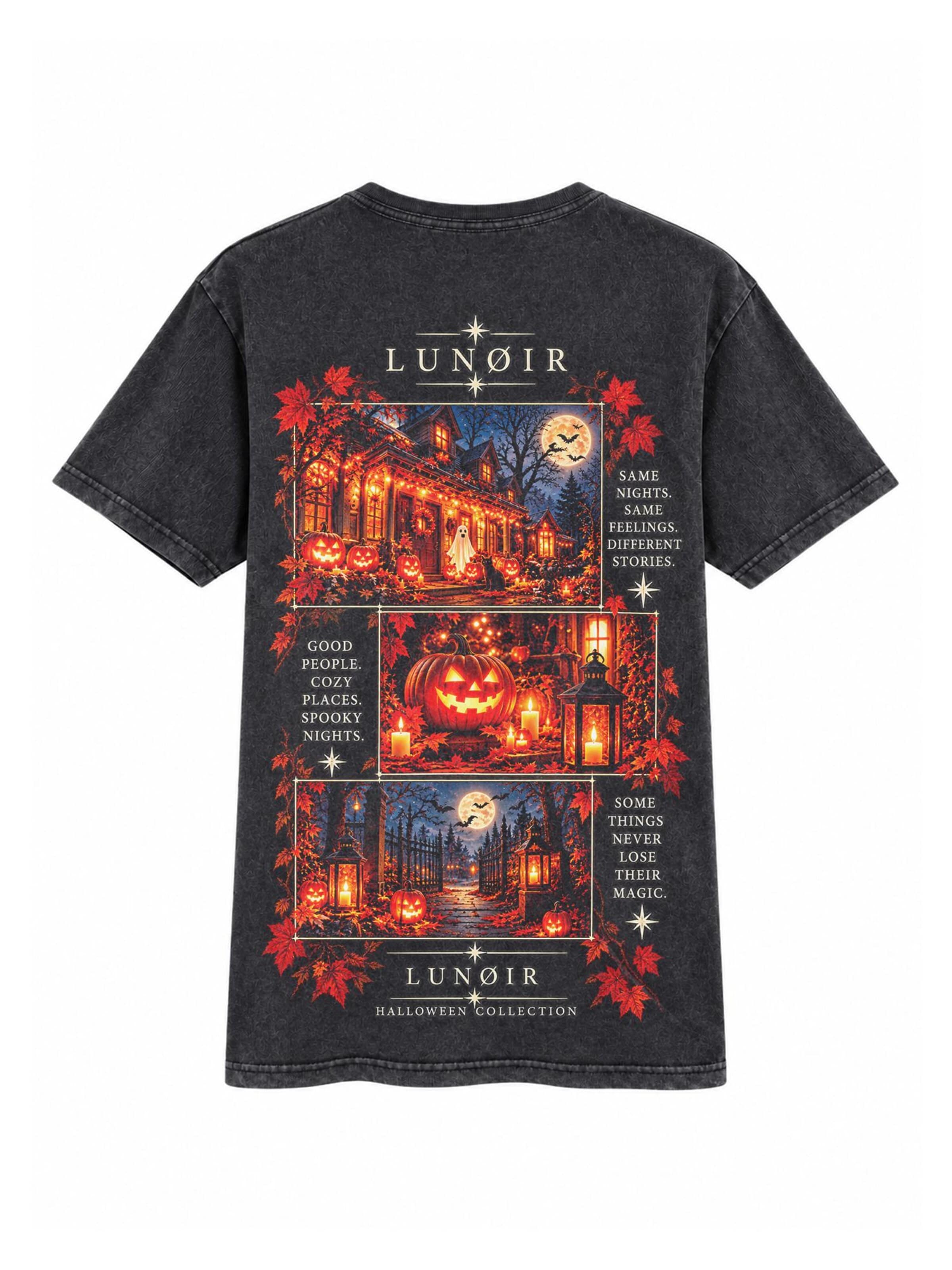 LUNØIR Studio Shirt 'Spooky Nights Cozy Lights' in Black: front