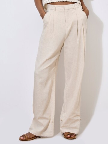 Apricot Wide Leg Linen Blend Cinch Hem Trousers ' ' in Beige