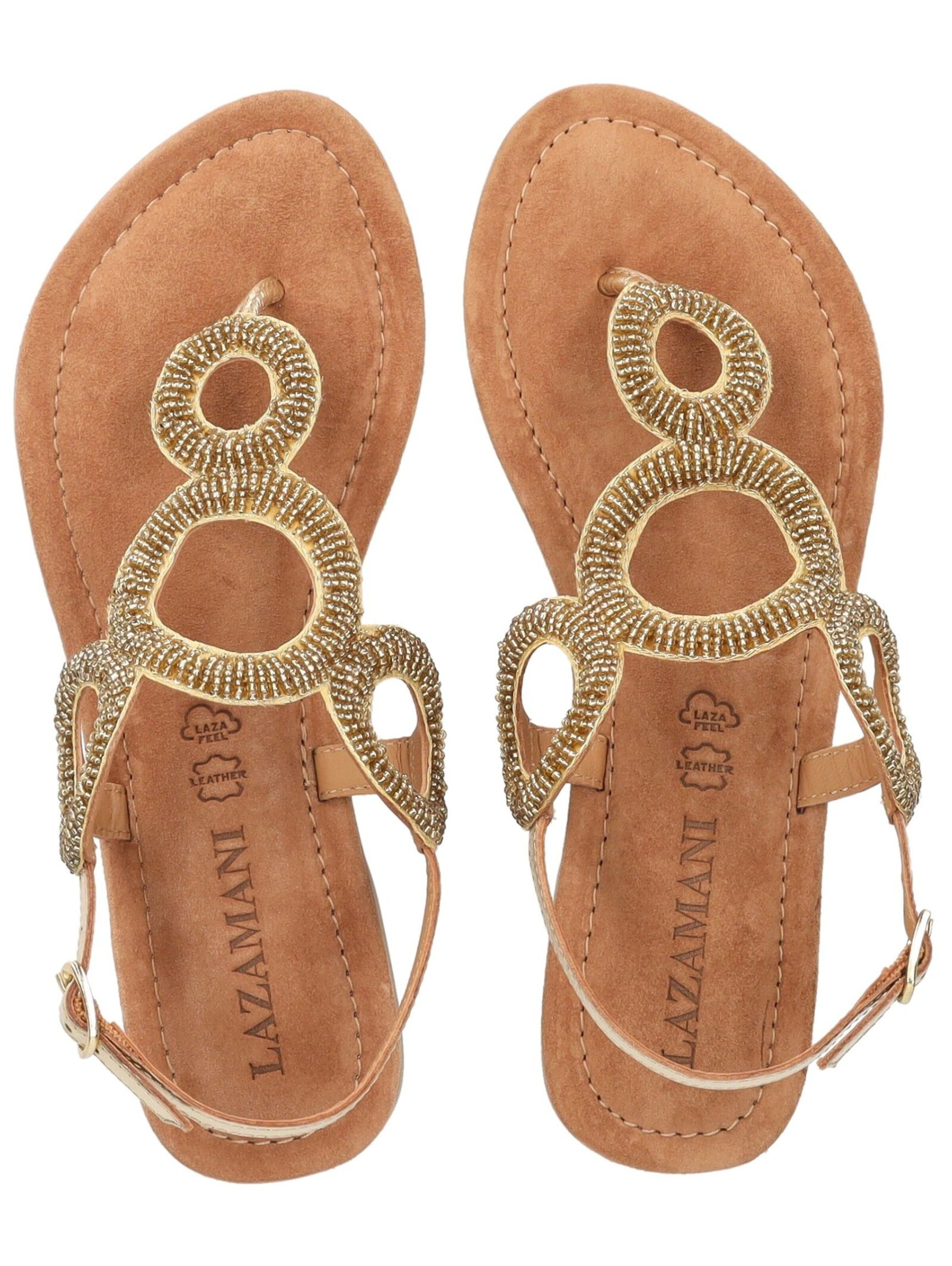 LAZAMANI T-Bar Sandals in Gold