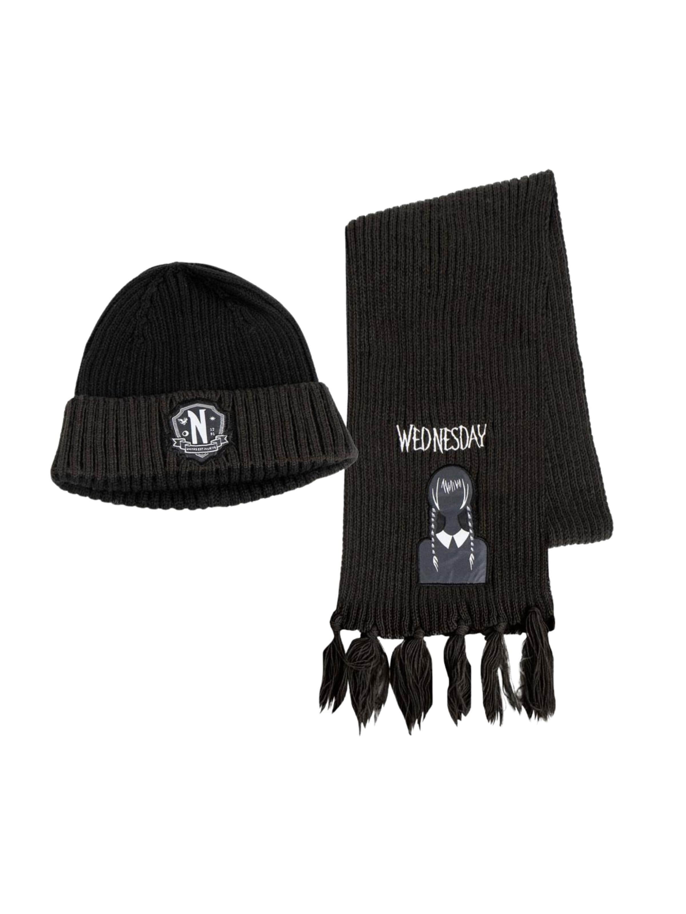DISNEY Set 'Wednesday Schal Set' in Black: front