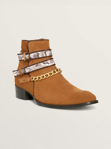 Boots 'SNAKE BUCKLE' MAD TIGERS en marron : devant