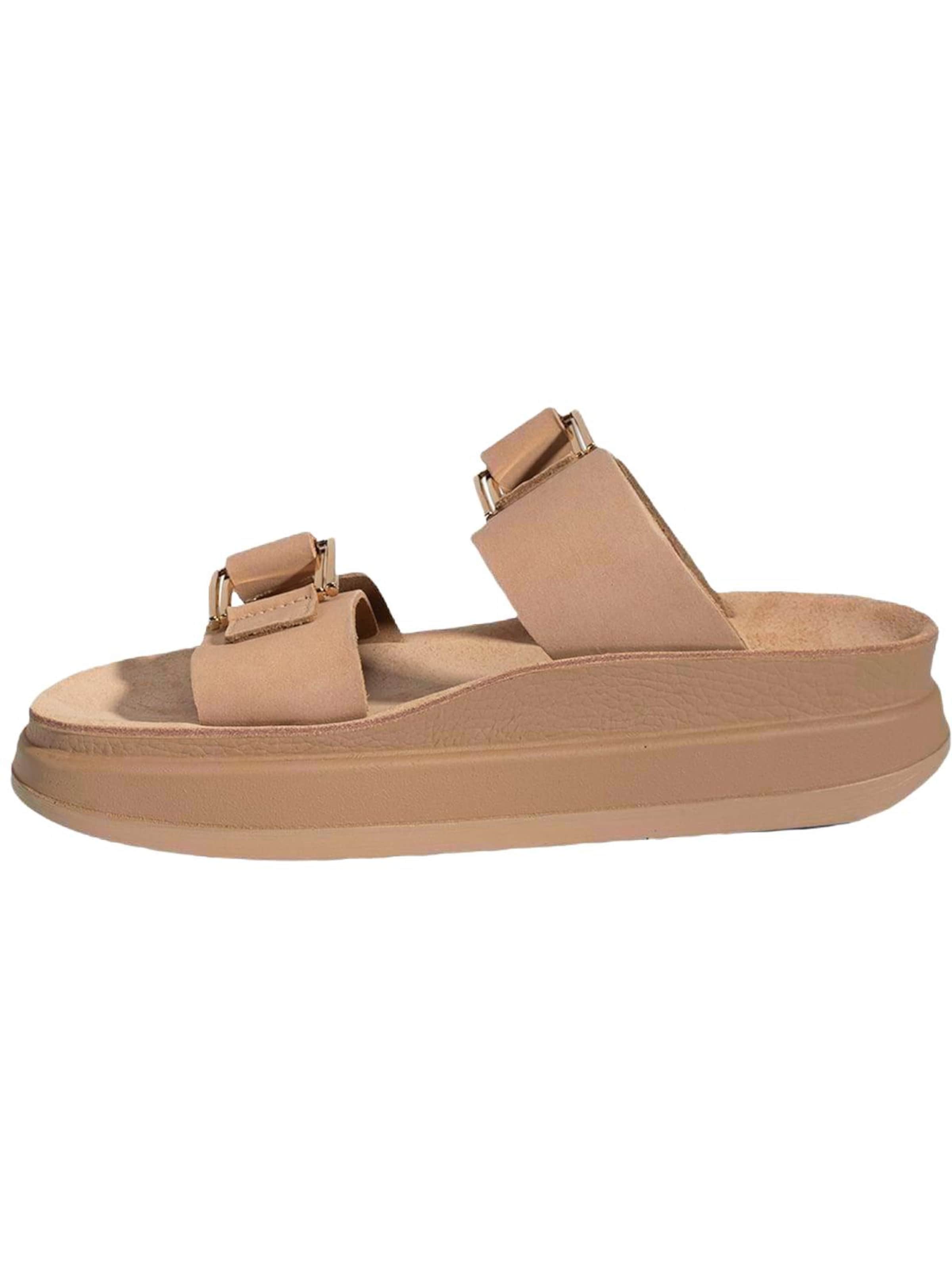Desa - Zapatillas de casa 'DESA Damen-Keilsandalen aus Nubukleder mit Schnallendetail' en beige