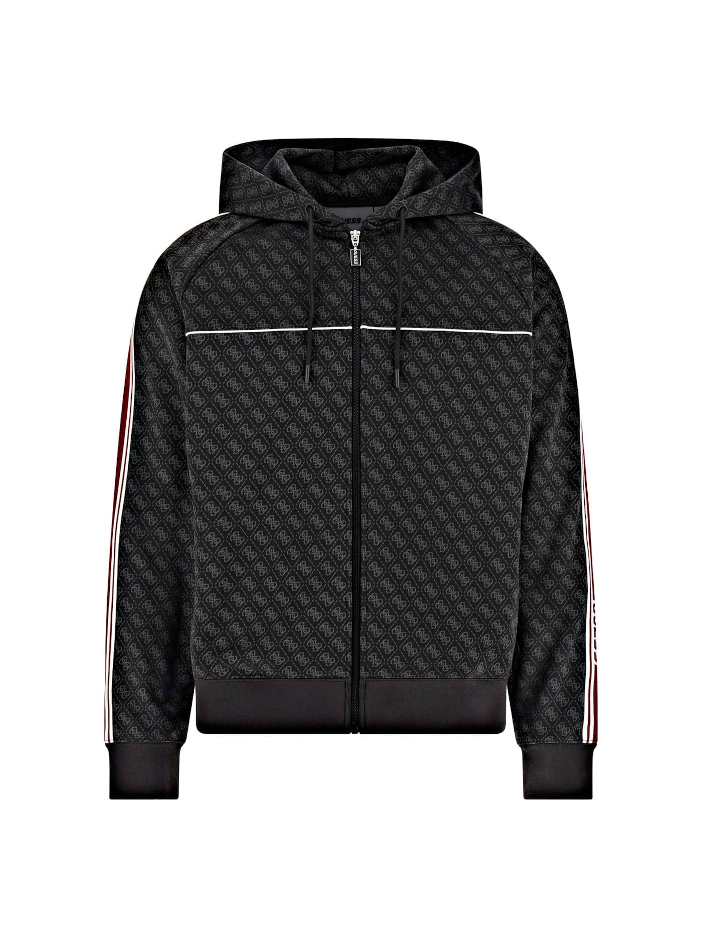 GUESS Zip-Up Hoodie in Black: front