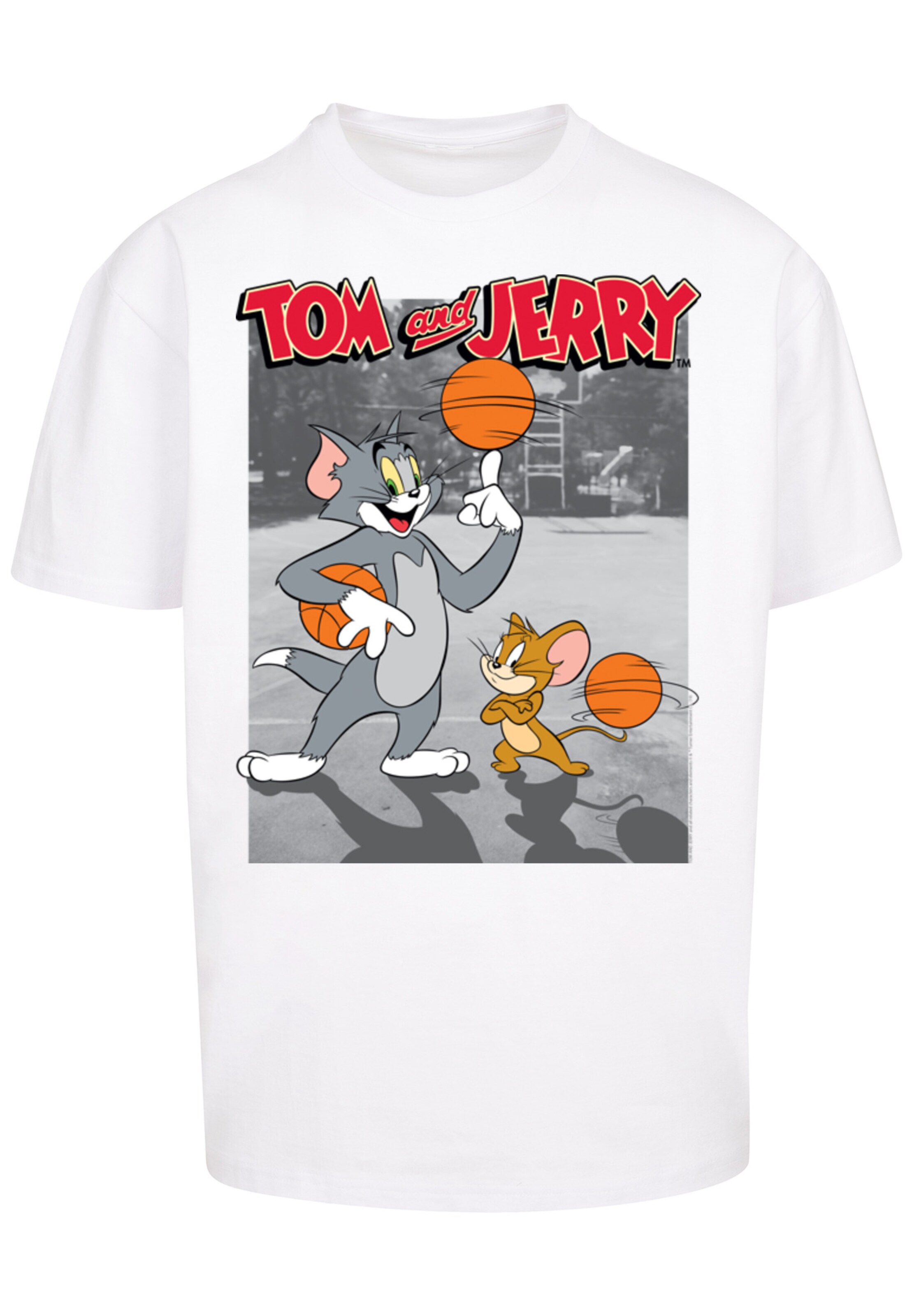 T-Shirt 'Tom And Jerry Basketball Buddies' F4NT4STIC en blanc : devant