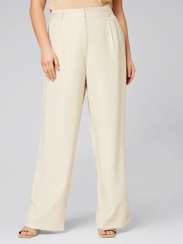 Guido Maria Kretschmer Curvy Wide leg Pleat-front trousers 'Avena' in Beige: front