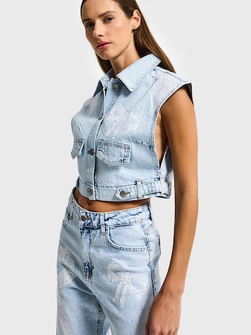 IT'S BASIC Bodywarmer 'RHINESTONE DENIM WAISTCOAT' in Blauw