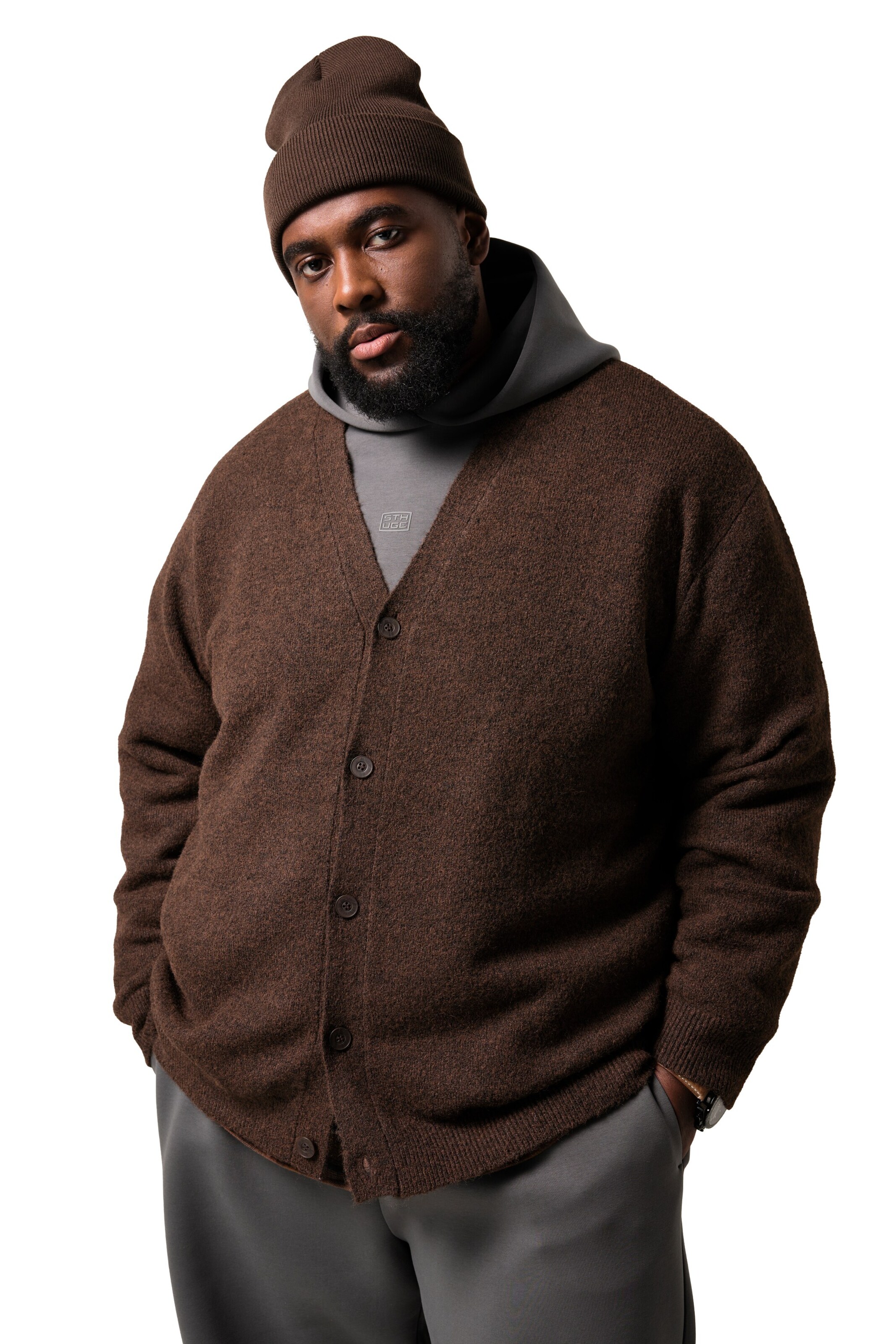 STHUGE Knit Cardigan in Brown: front