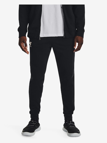 UNDER ARMOUR Tapered Workout Pants 'Rival Terry' in Black: front