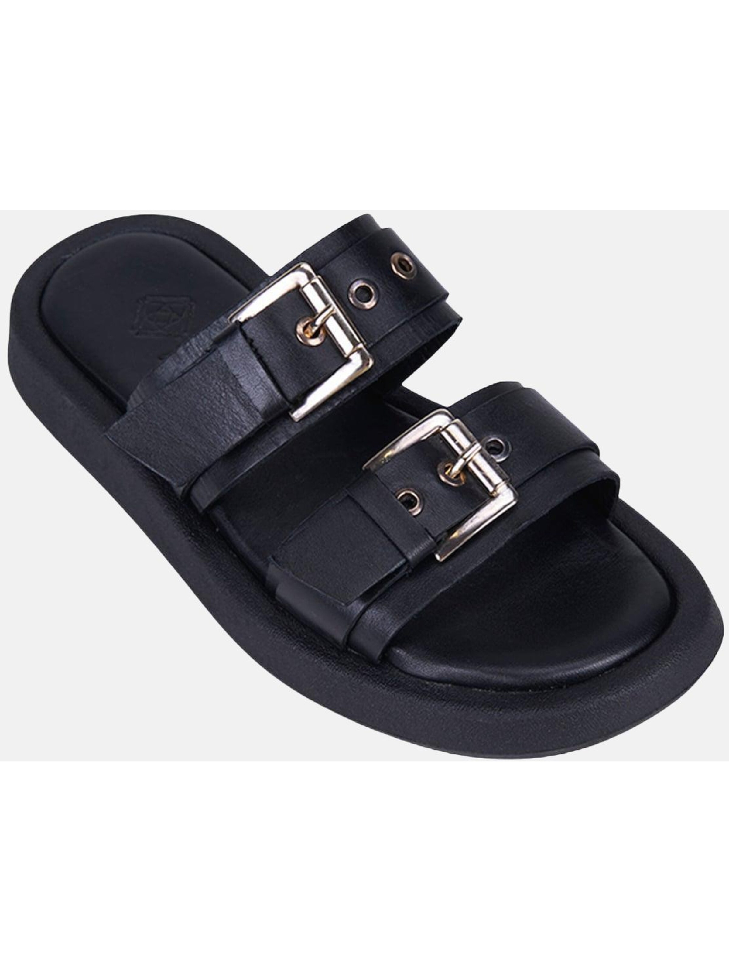 Desa Slippers in Black: front