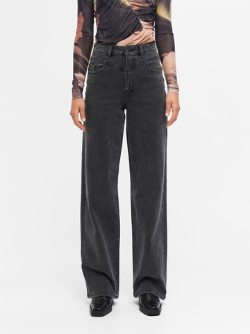 OBJECT Wide leg Jeans 'Sava' in Zwart: voorkant