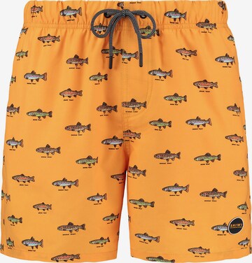 Pantaloncini da bagno 'GO FISH' di Shiwi in arancione: frontale